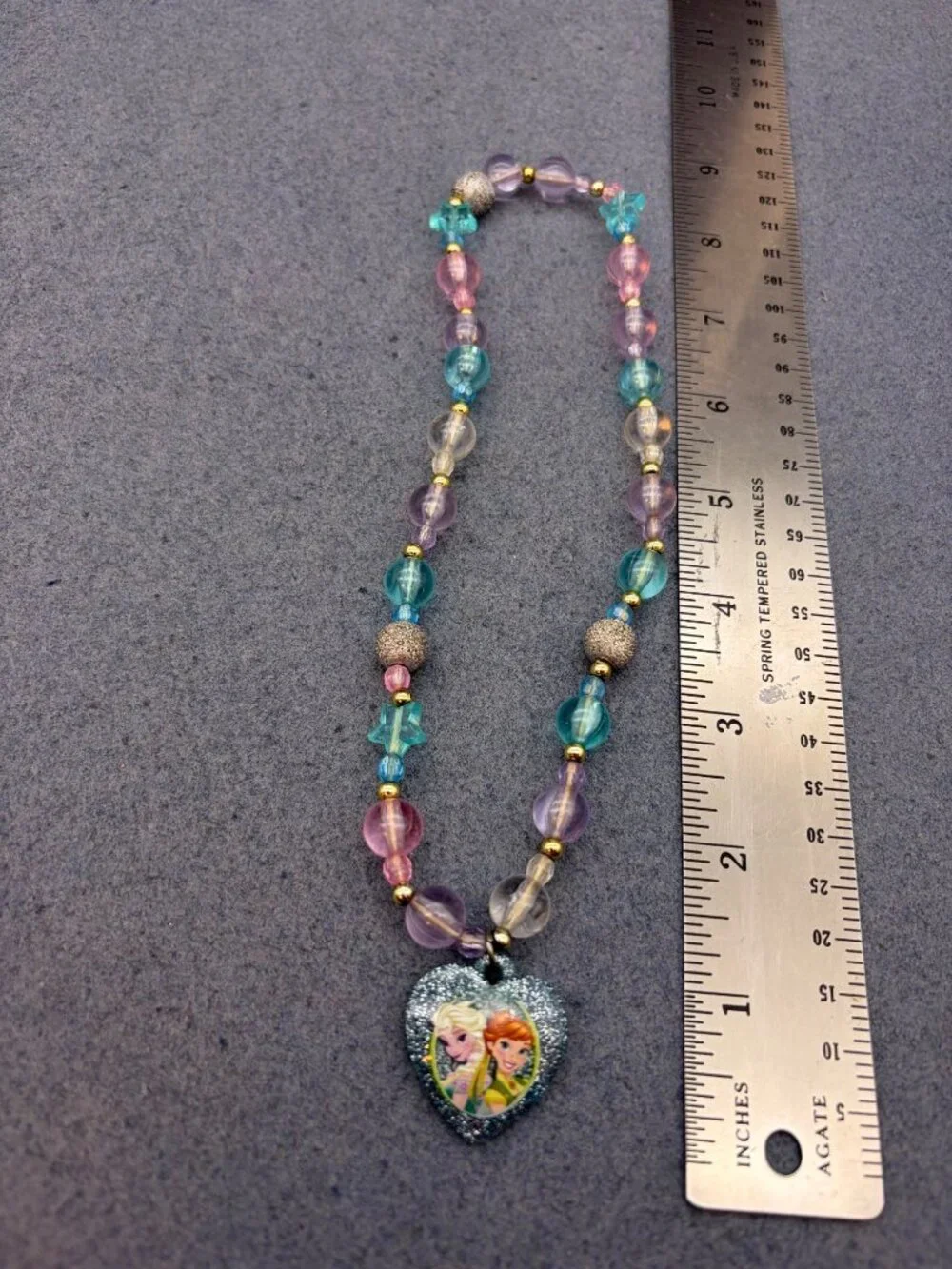 Frozen Heart Pendant Necklace 16 In Elsa Anna Multicolor Beads Glitter Accent